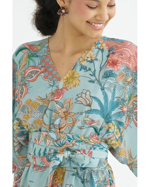 Maison Qala Blue Peony Kaftan Dress