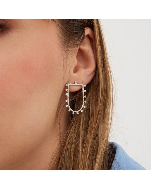 Spero London Metallic Sterling Shield Crown Natural Textured Earrings