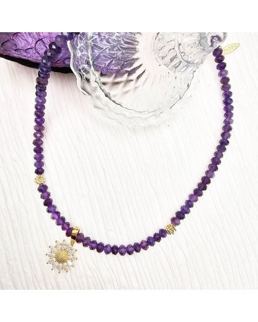 Farra Purple Amethyst With Daisy Pendant Necklace