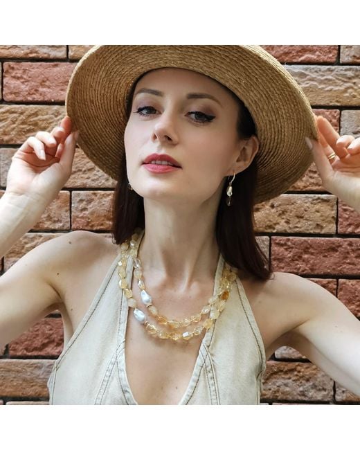 Farra Metallic Modern Style Heart Citrine Dangle Earrings