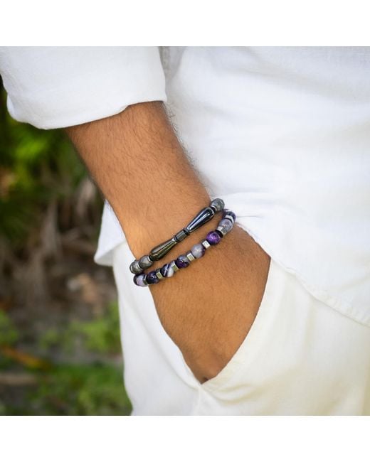 Ebru Jewelry Metallic Agate Aura Bracelet for men