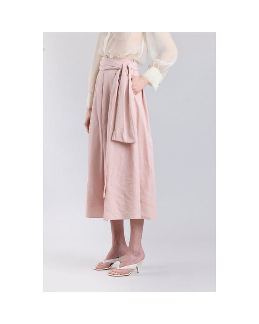 The Extreme Collection Pink Midi Skirt Taffeta With Waist Tie