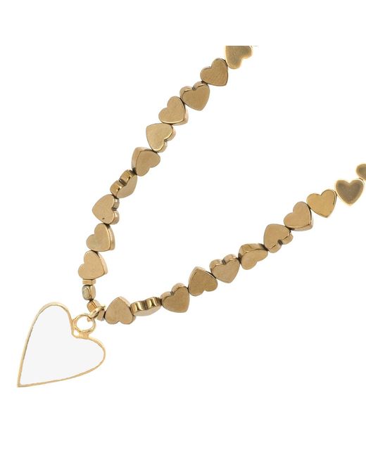 Ebru Jewelry Metallic Heart Pendant Hematite Stone Heart Shape Chain Necklace