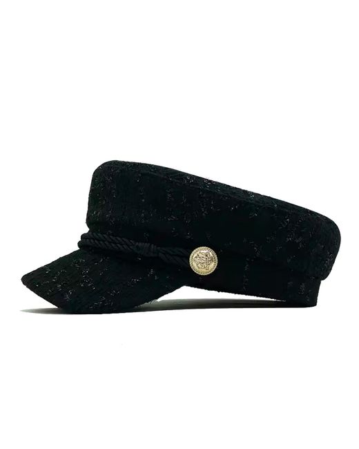 Chanel Joan Elkayam Black Braided Trim Tweed Baker Boy Hat