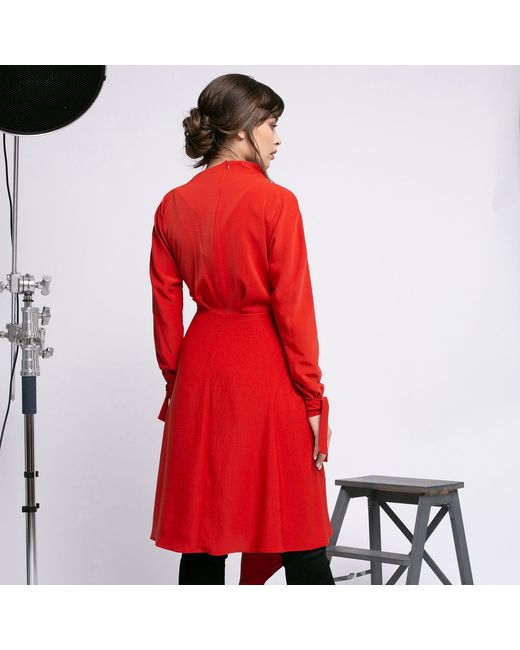 Larisa Dragna Red Poppy Pleated Asymmetric Dress
