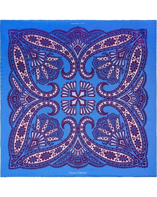 Otway & Orford Blue 'Kaleidoscope' Paisley Silk Pocket Square for men