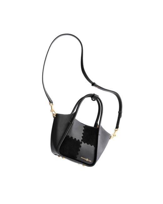 Orange Cube Black Square Stitch Basket Bag