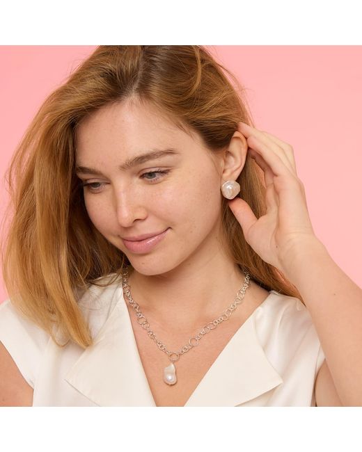 Pearls of the Orient Online Metallic Decus Large Baroque Cultured Freshwater Pearl Drop On Chunky Chain