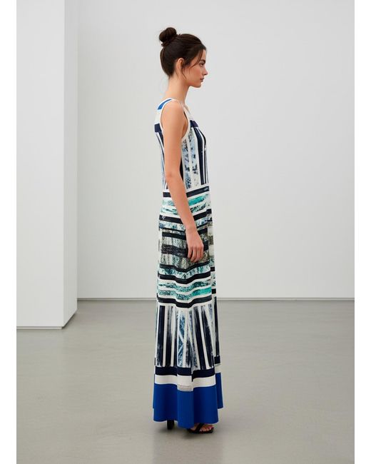 Conquista Blue Abstract Stripe Sleeveless Maxi Dress