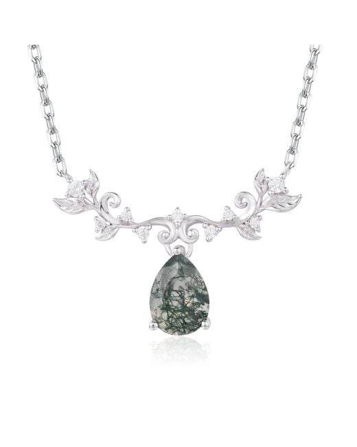 Azura Jewelry New York Metallic Foliage Whispers Moss Agate Necklace Vermeil