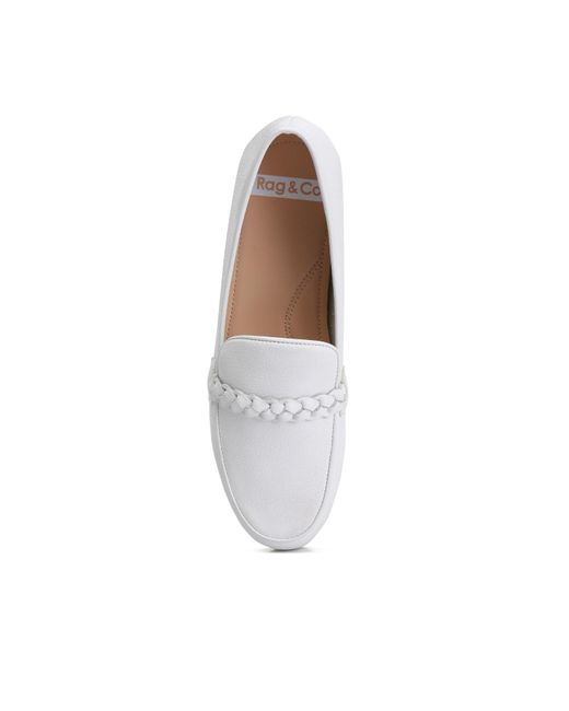 Rag & Co White Kita Braided Strap Detail Loafers In