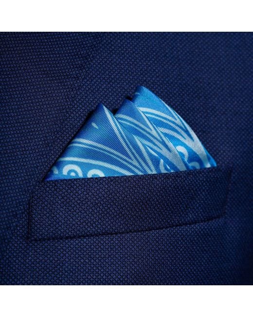 Otway & Orford Blue 'Kaleidoscope' Paisley Silk Pocket Square for men