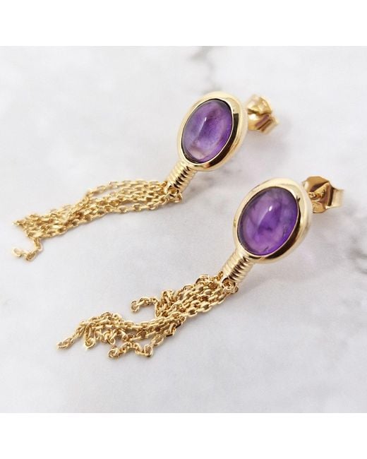 Harfi Metallic Vermeil Genuine Amethyst Crystal Dangle Earrings