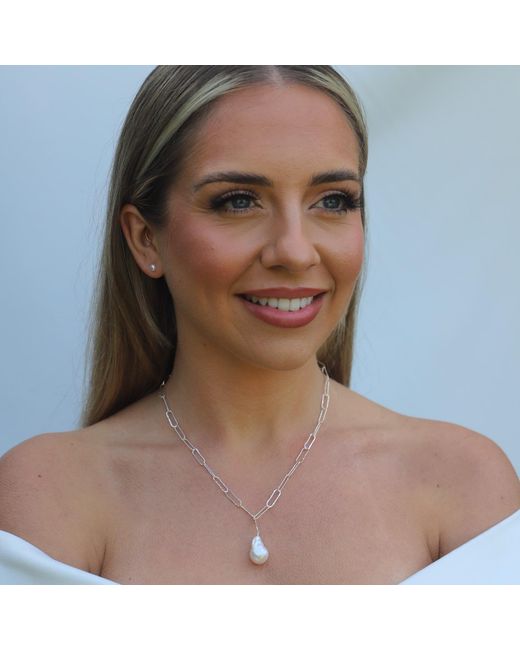 Kiri & Belle Metallic Nova Paperclip Chain Large Pearl Necklace