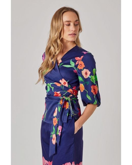 Marianna Déri Blue Wrap Blouse With Maxi Floral Print