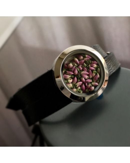 My Little Nature Blue Designer Leather Bracelet With Natural Scottish Heather Blossoms – Floral Jewelry Collection