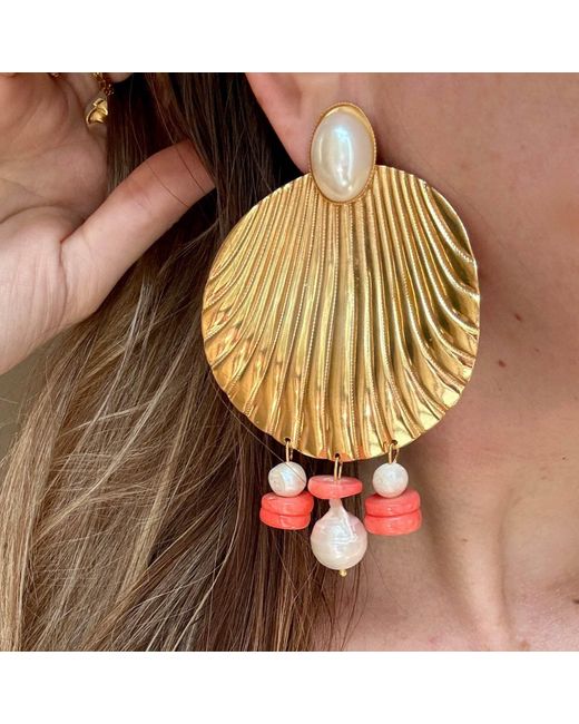 Laura Gray Green Coral & Pearl Shell Earrings
