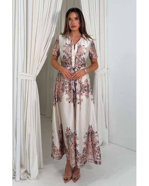Girl In Mind White Aurora Paisly Print Midi Shirt Dress