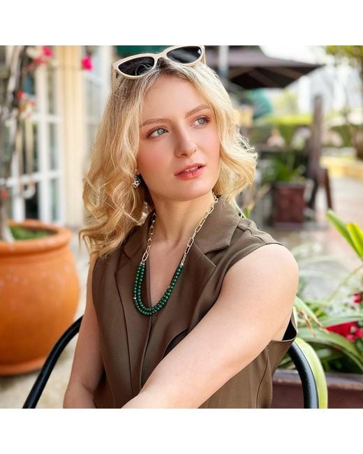Farra Green Malachite Double Layers Chain Chic Necklace