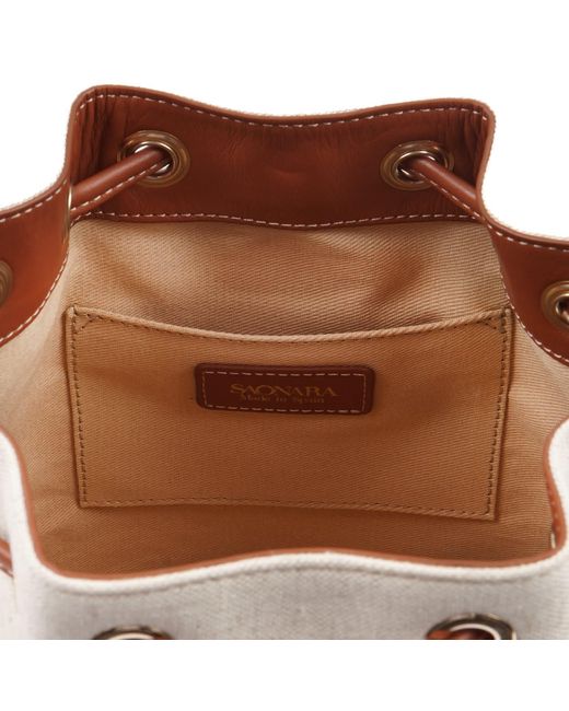 Saonara Brand Pink Bucket Bag Linen Caramel Leather
