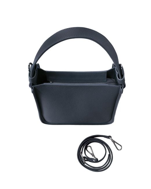 Le Parmentier Blue Duplo Medium Hammered Leather Top Handle Bag