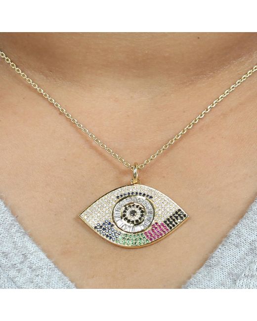 Artisan 14k Yellow Gold Natural Diamond Sapphire Multi Gemstone Evil Eye  Charm Pendant in Metallic | Lyst UK