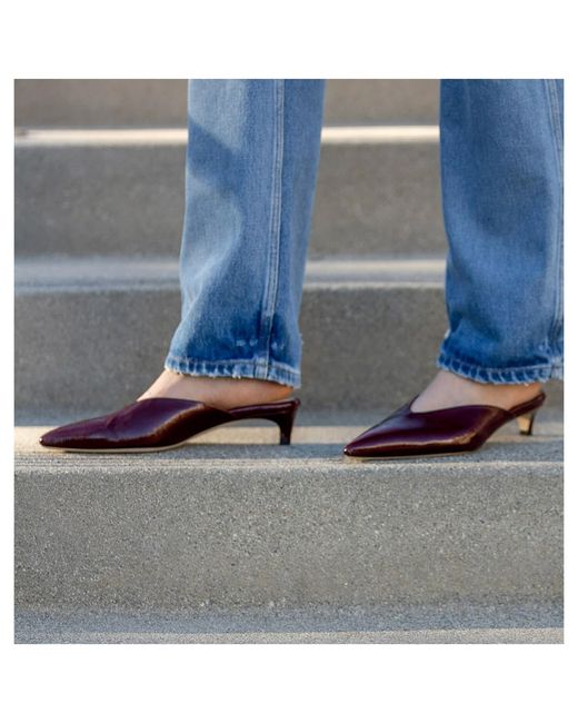 Beautiisoles by Robyn Shreiber Made in Italy Red Gal Burgundy Leather Mule With Low Heel Comfortable For Evening & Day Wear