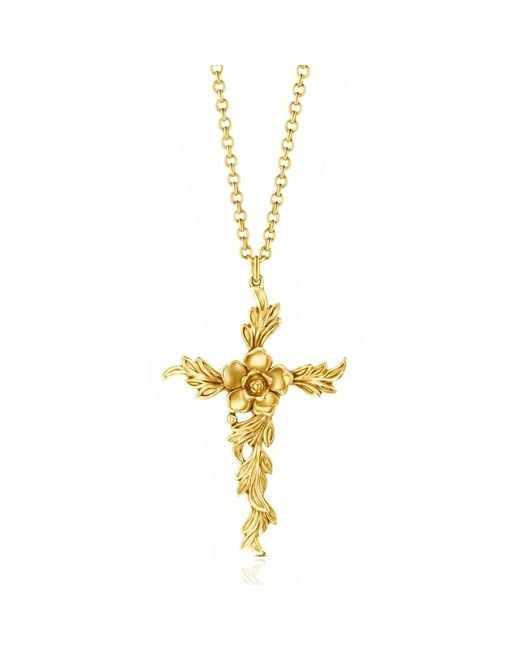 Unaloe Metallic Antique Leaf Cross Necklace Vermeil – Plated Vintage Cross Pendant – Luxury Jewelry