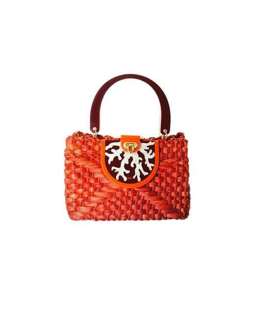 Gissa Bicalho Red Acrylic Handmade Bag Straw And Coral