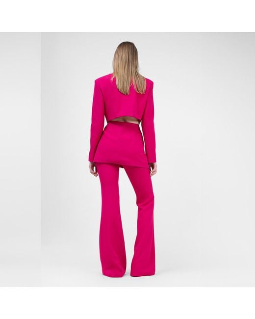 BLUZAT Pink Fuchsia Suit With Blazer With Waistline Cut-out And Flared Trousers