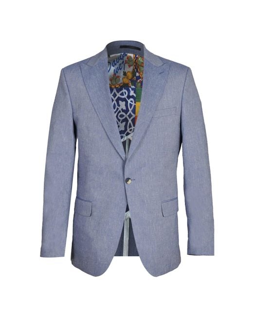 DAVID WEJ Blue Hugo Linen Single Breasted Suit for men