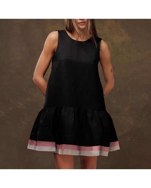 Langner Black Little Dress Open Back Flared Mini Silk & Linen