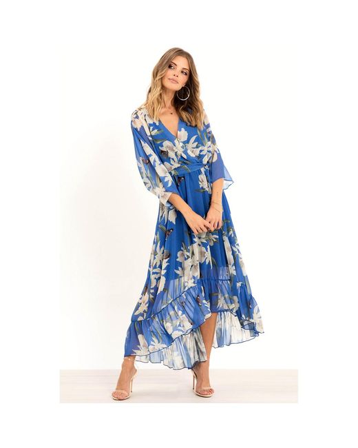 Urban Touch Blue Kimono Wrap Floral Dress _