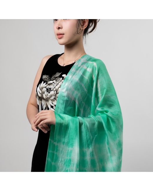 Silk and Bears Green Mint Shibori Silk Shawl – Hand-Dyed Mulberry Silk Wrap