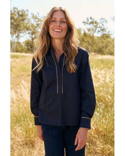Adrift Clothing Blue Ella Collared Top