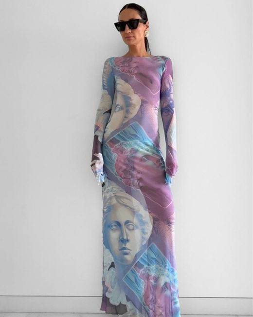Alia Studio Blue Brume Maxi Mesh Dress