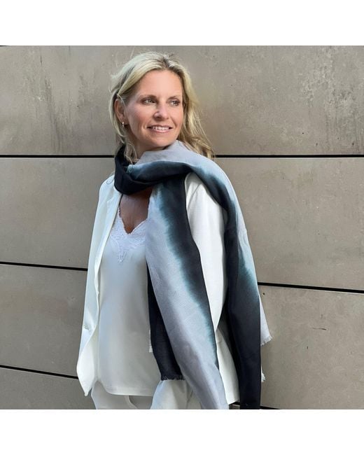 Heritagemoda Blue Neutrals Featherlight Wool Silk Scarf