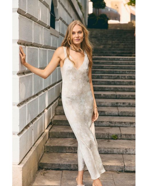 Lily Rou White Neutrals Silk Coral V Neck Maxi Slip Dress