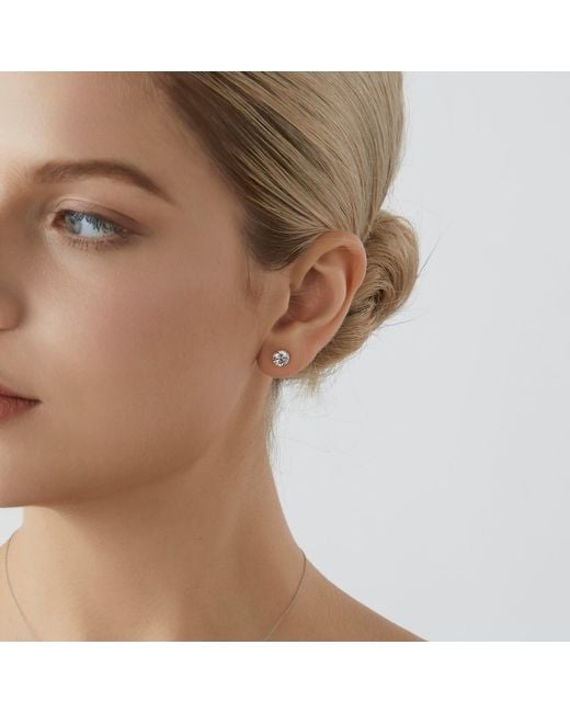 Diamonbliss White Embellished Swarovski Stone Platinum Plated Sterling Solitaire Round Cut Stud Earrings Two Carats