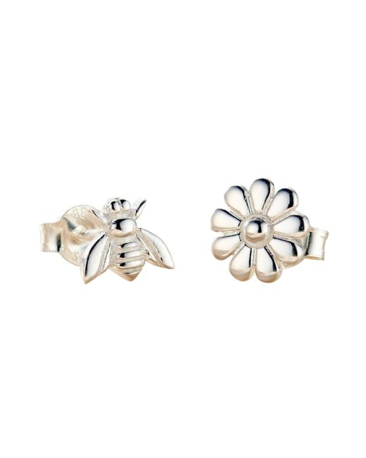 Posh Totty Designs Metallic Sterling Flower And Bee Stud Earrings