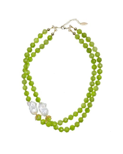 Farra Green Jade With Baroque Pearl Double Strands Necklace