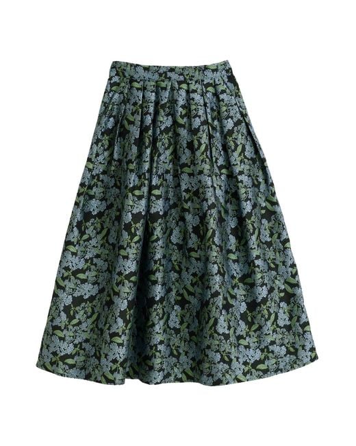Louche Green Pasadena Blossom Jacquard Midi Skirt