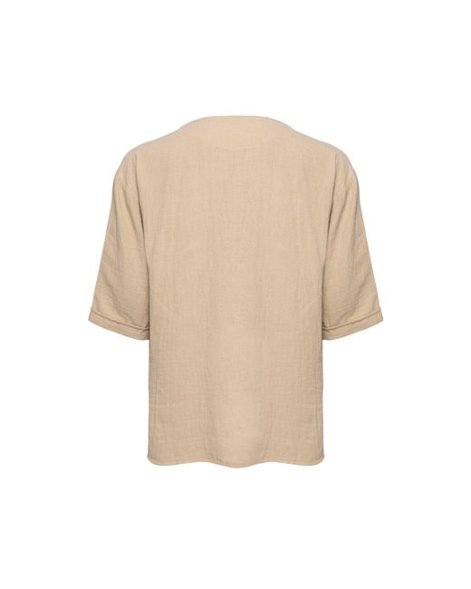 Monique Store Natural Bohemian V Neck 3.4 Sleeve Linen Shirt Camel for men