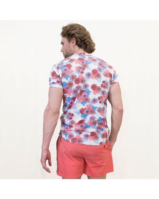 Lords of Harlech Red Maze Snap Floral V-Neck Tee for men