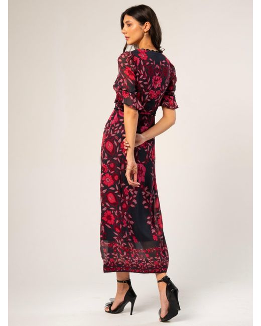 Rose & Nancy Red Miriam Mirror Floral Print Maxi Dress