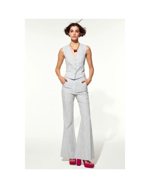 NAZLI CEREN Gray Doxy Flared Cotton Trousers