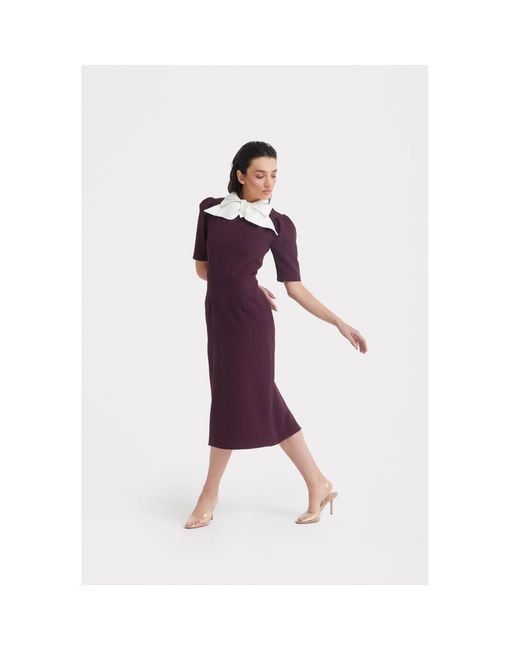 Julia Allert Purple Elegant Midi Dress With Contrast Bow Collar – Burgundy