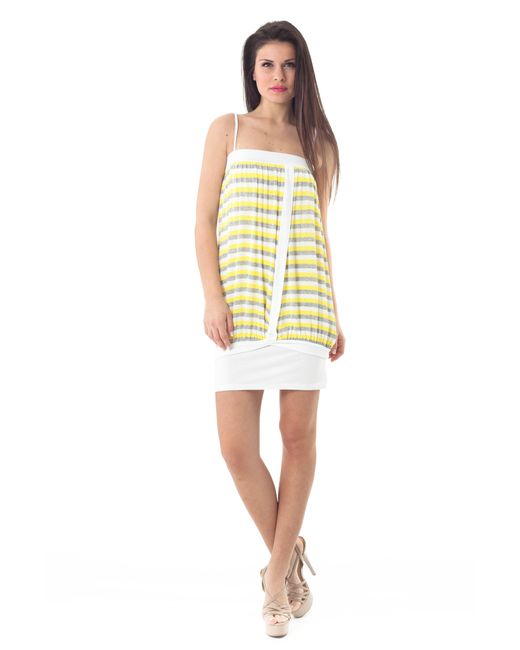 Conquista Yellow Striped Stretch Fabric Mini Dress
