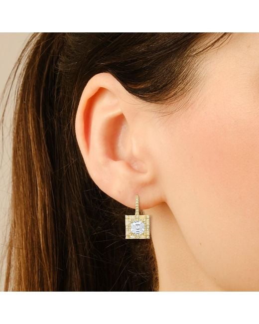 Kylie Harper Metallic Asscher Cut Halo Diamond Cz Leverback Earrings
