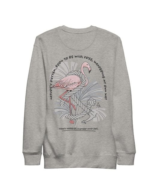 Anchor and Crew Gray Heather Flamingo Another Good Day Cotton Blend Sweatshirt